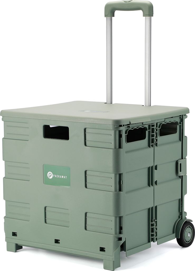 Packaway XL Faltbarer Einkaufswagen mit Rädern - Einkaufskiste - Aufbewahrungsbox - Einkaufswagen - Faltbare Kiste - 50 Liter - Grün