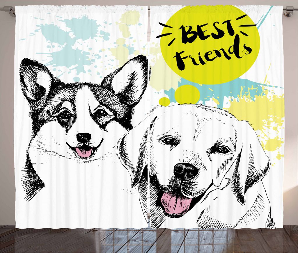 ABAKUHAUS Labrador Rustikaler Gardine, Best Friends Typography, Schlafzimmer Kräuselband Vorhang mit Schlaufen und Haken, 280 x 225 cm, Mehrfarbig
