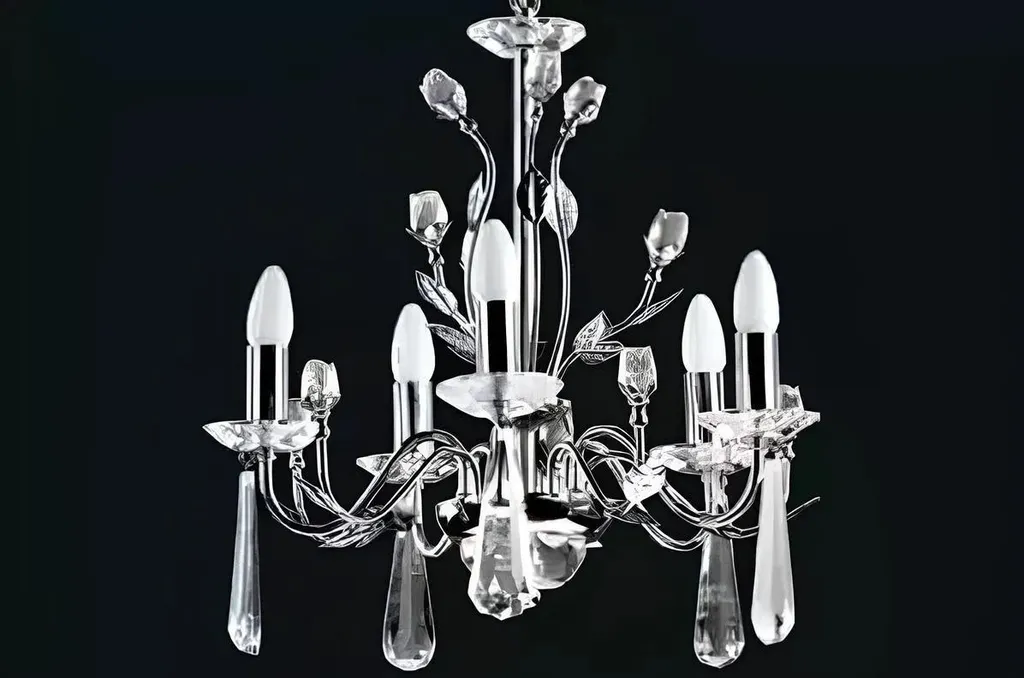 Plafonnier cristal argenté couronne illuminée avec reflets prismatiques