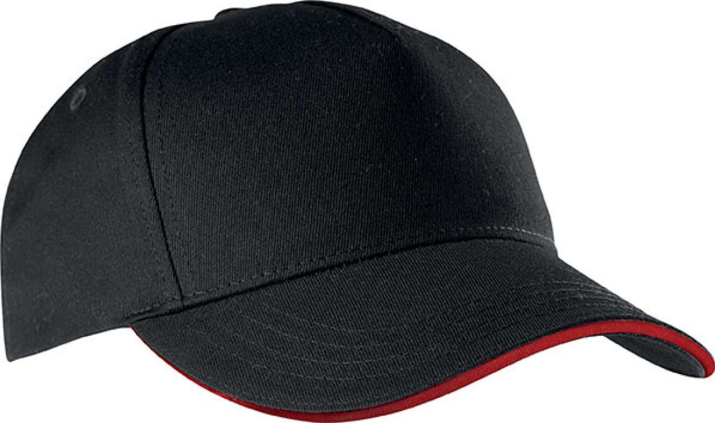 K-Up Uni Kappe Sandwich Peak Cap Panel Cap Basecap Schirm Mütze, Größe:U, Farbe:Black/Red