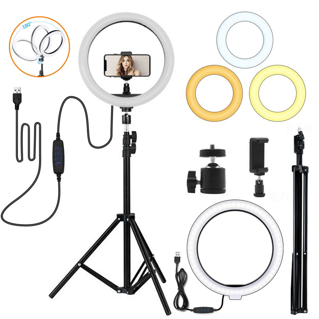 18"  LED Ring Licht Dimmbar Handyhalter Kit Selfie Fotografie Leuchte mit Stativ 