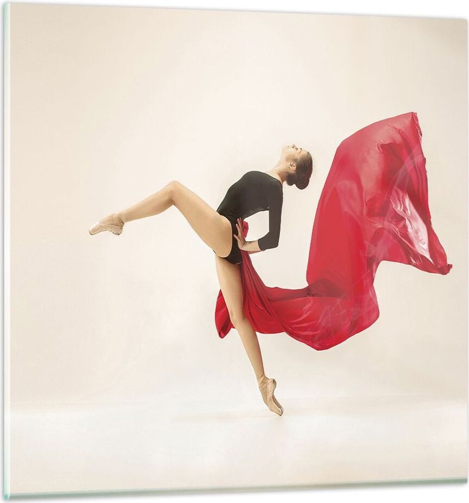Bilder auf glas - Einteilig - Ballerina Tanz Rot - 30x30cm - Glasbilder - Wandbilder - Bilder - zum Aufhängen bereit - Wanddekoration aus Glas - G...