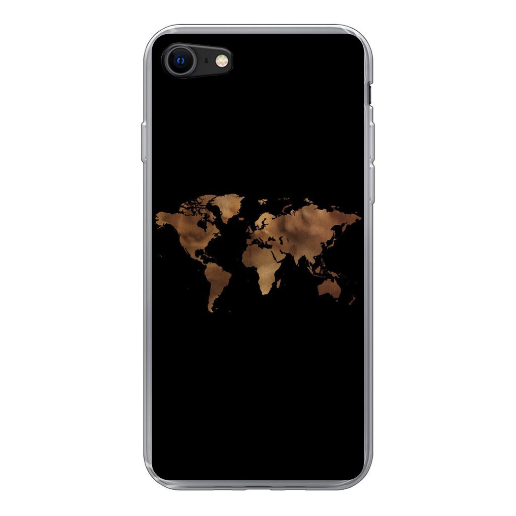 MuchoWow Handyhülle Schutzhülle Hülle für iPhone 8 Weltkarte - Stoff - Karte Silikon Softcase Handy Hülle - Schutzhaube