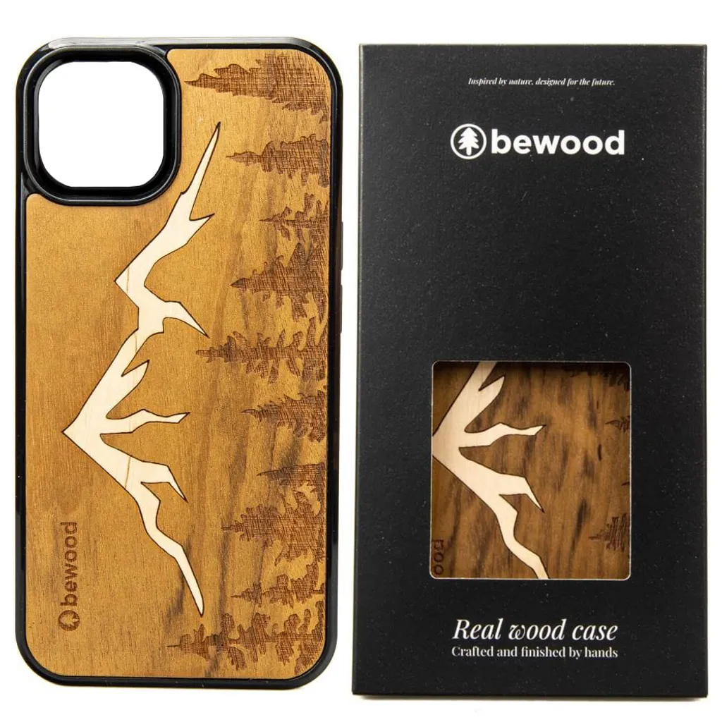 Cover Bewood iPhone 15 Pro Max Legno Imbuia - Design Montagne Minimal