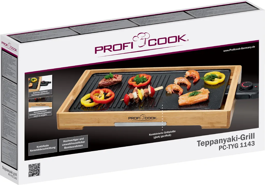 Plancha Teppanyaki Proficook PC-TYG 1143 Gril de Table avec Surface Bambou