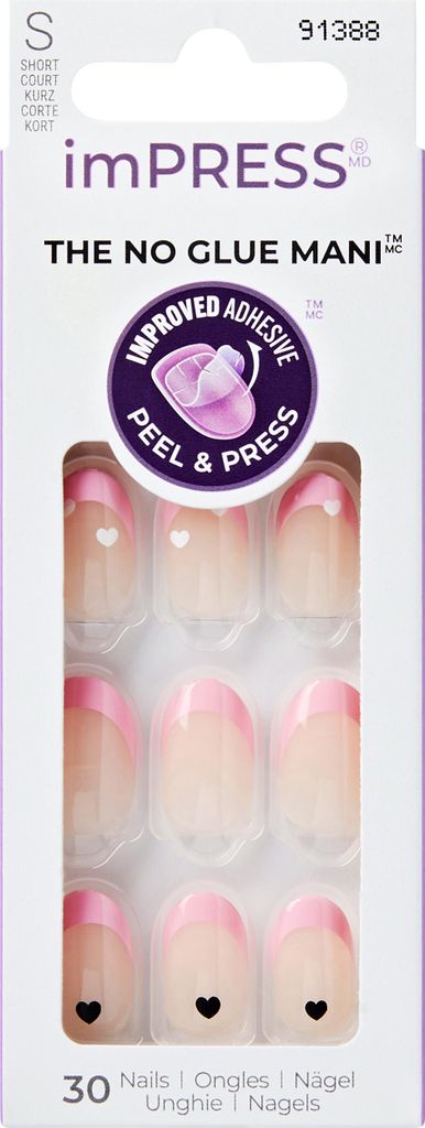 KISS | Künstliche Fingernägel Set - 30 Stück - Kurz - French Manicure mit Herzchen - Einfache Anwendung