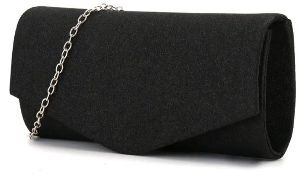 Pochette à paillettes noire avec bandoulière chaîne amovible femme