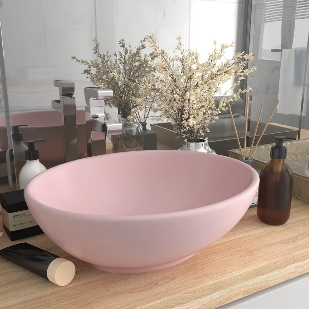 Eleganter s Ovales Waschbecken - Aufsatzwaschbecken - Badezimmer - einzigartiges Design - Matt Rosa 40x33 cm Keramik GermanyMöbel 35446 - Waschbecken