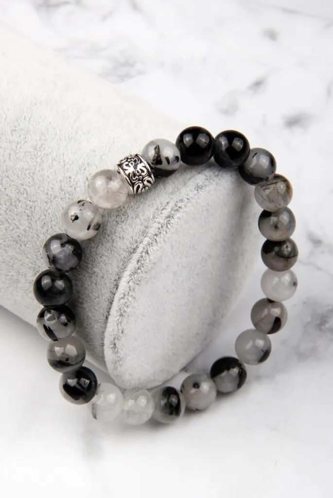 Bracelet quartz rutile perles 8mm bijou de bien-être énergie et vitalité