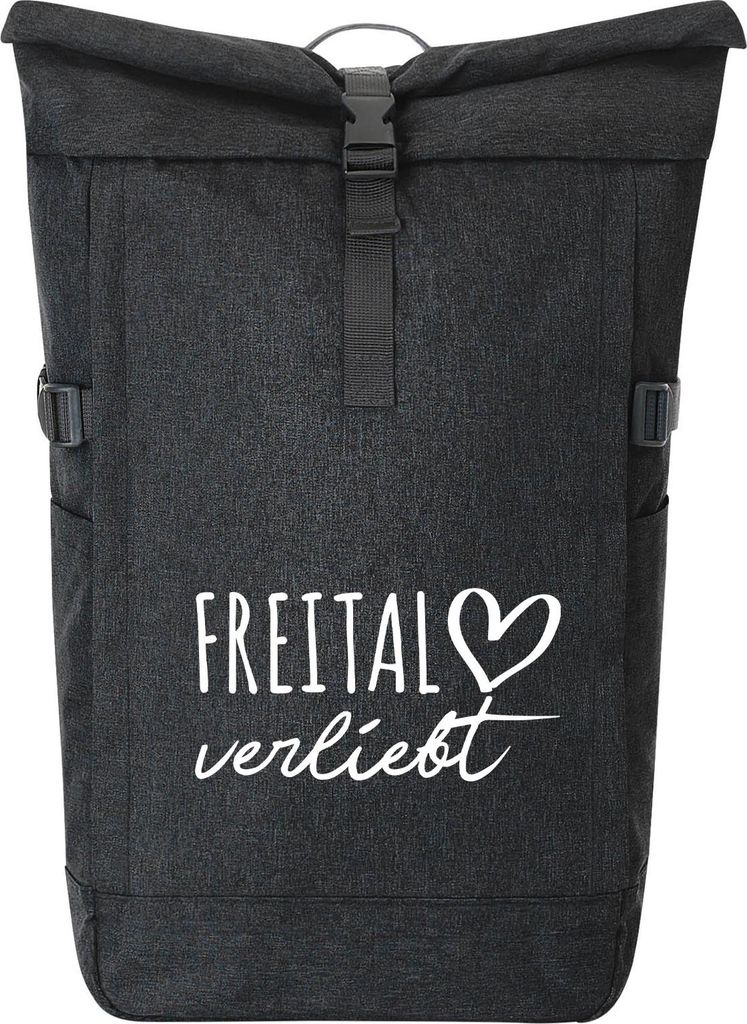 Huuraa Kurierrucksack Freital verliebt 30-44 Liter Black Melange Fairtrade Rolltop Rucksack Geschenkidee