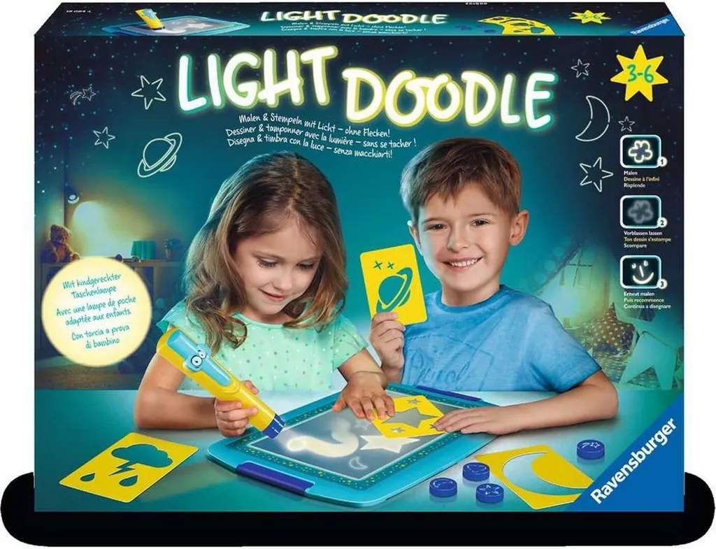 Activité de Soirée Enfant Light Doodle Lune et Étoiles Dessin dans le Noir