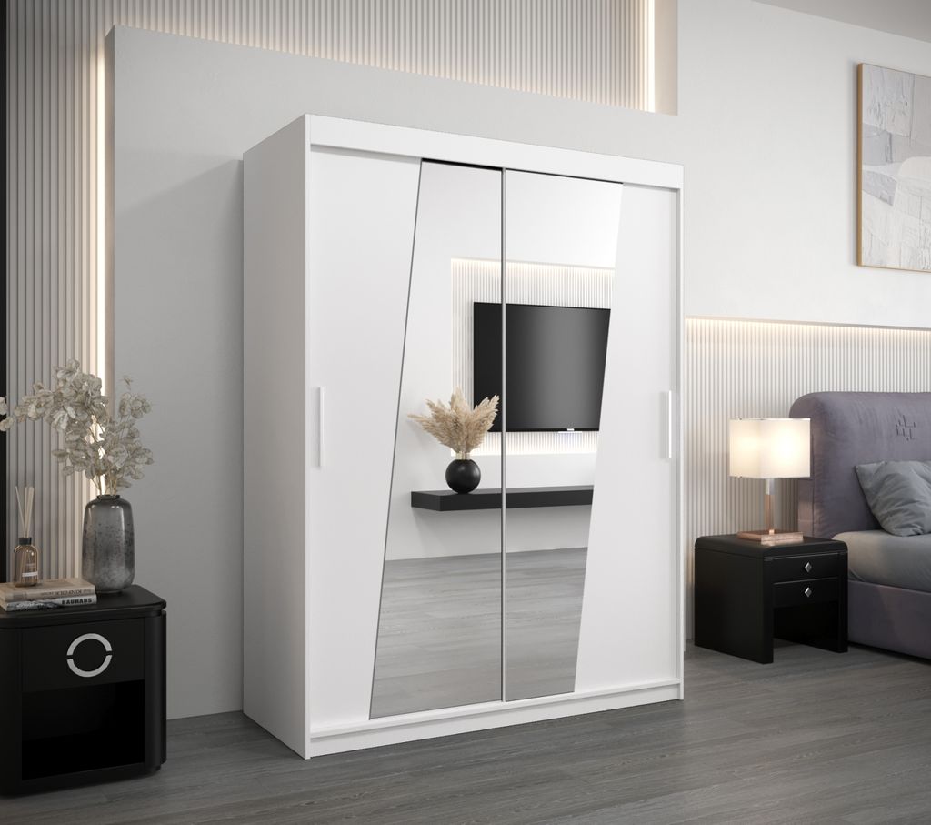 Kleiderschrank mit Spiegeln ELVIRA – Breite 150 cm, weiß