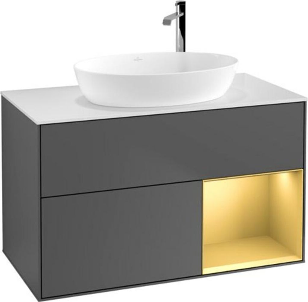 V&B Waschtischunterschrank Wandbeleuchtung Finion 100, Pl wh. m, Reg gol m Lac, Anthrac. m