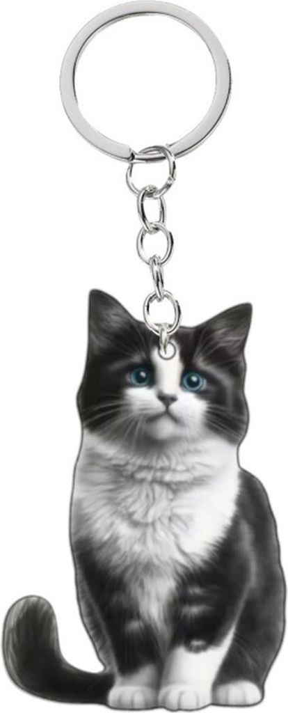 Katzen-Schlüsselanhänger, doppelseitig, 2D, flach, Acryl, Haustier, hängende Nachbildungation, lebensecht, Katzen-Schlüsselanhänger, Zubehör ...