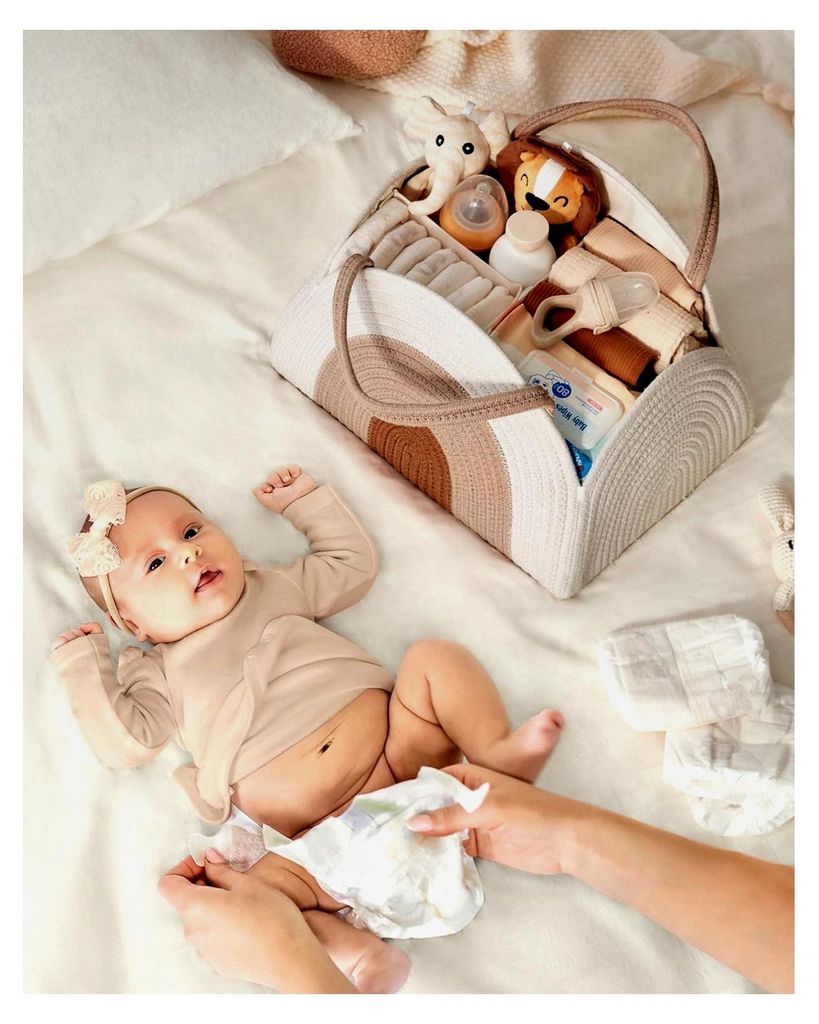 Große Wickeltasche aus Baumwollseil im erdigen Regenbogen-Design für Neugeborene, Jungen und Mädchen, Geschenk zur Babyparty