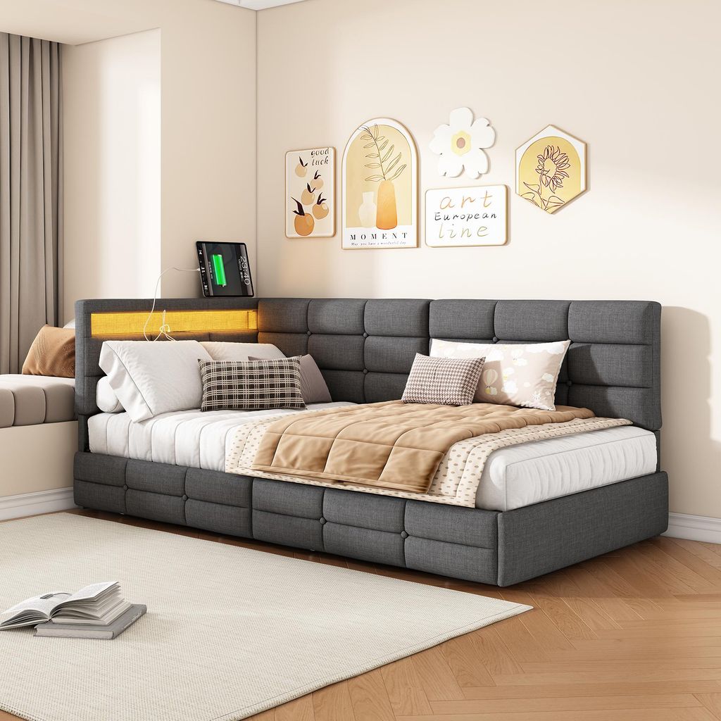 Polsterbett Schlafsofa 90x200, Einzelbett mit 2 Schubladen