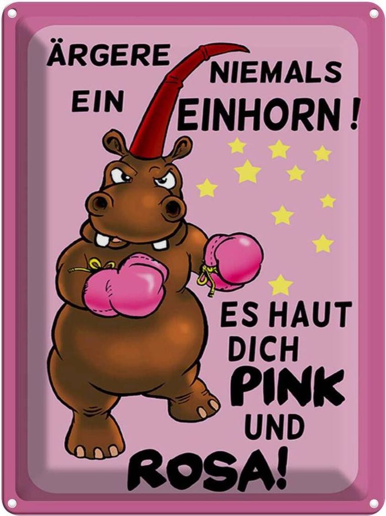 vianmo Blechschild 40x30 cm Einhorn ärgere niemals haut pink rosa Spruch Zitat