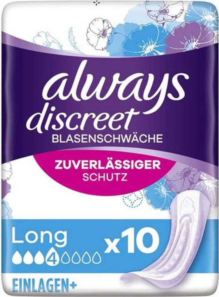Always Discreet Inkontinenz-Slipeinlagen Long 10 Binden Produktbild 