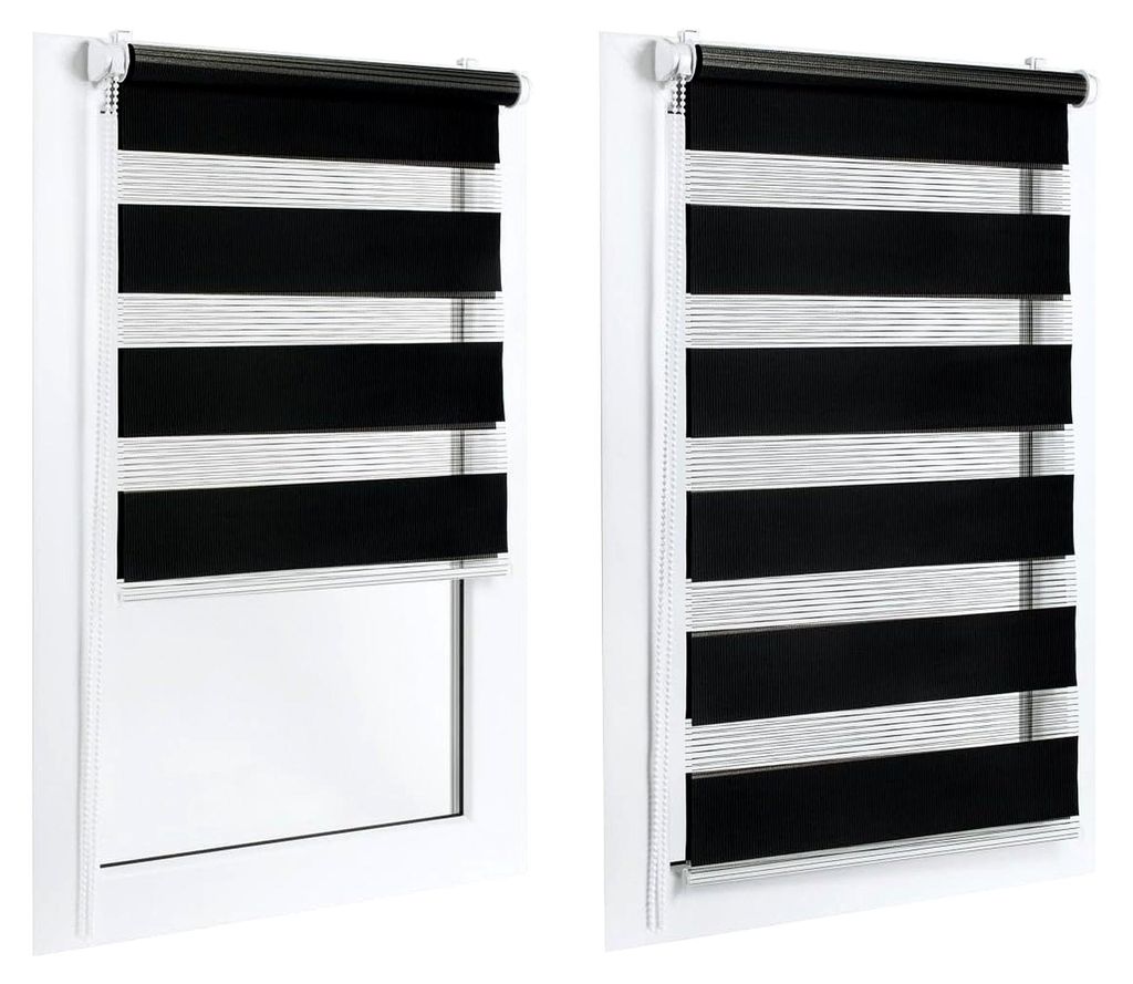 Rollos für Fenster ohne Bohren - 72 cm Stoffbreite x 230 cm Fensterhöhe - Schwarzes Doppelrollo Klemmfix