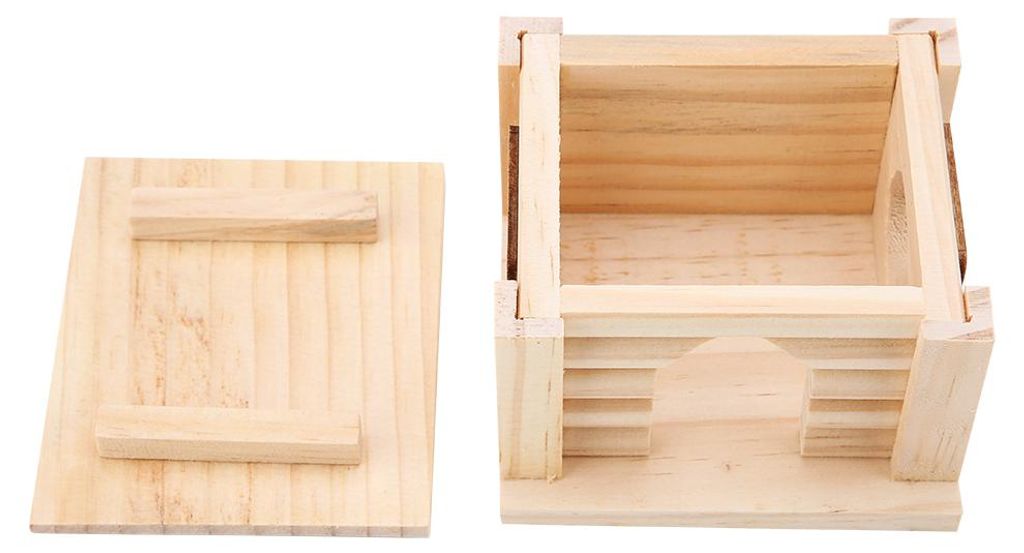 1 Stück Naturholz Hamsterhaus Flat Top Cabin Rattenhütte Mauskäfig für kleine Haustierspielzeuge