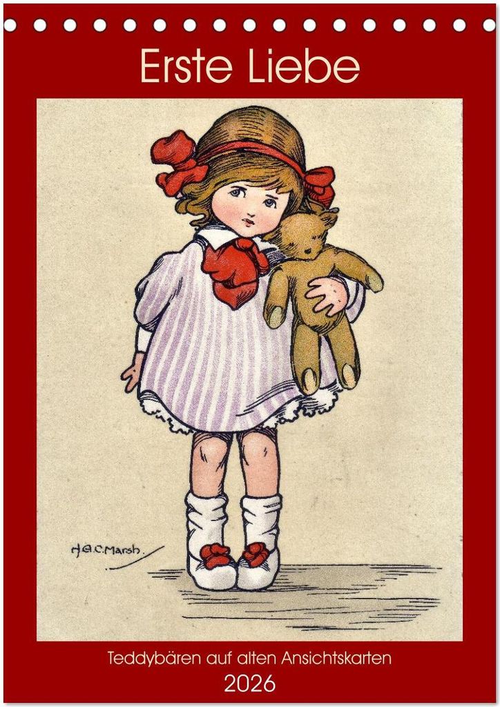 Erste Liebe - Teddybären auf alten Ansichtskarten (Tischkalender 2026 DIN A5 hoch), CALVENDO Monatskalender