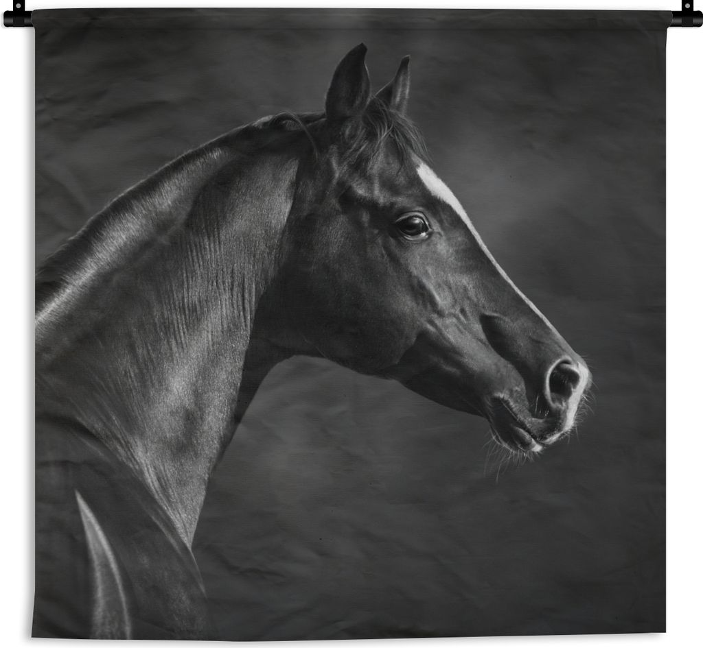 MuchoWow Wandteppich Wandbehang Pferd - Tiere - Schwarz - Weiß - Porträt 60x60 cm Tapisserie Dekoration Wandtuch - Dekorationen - Wand Decke
