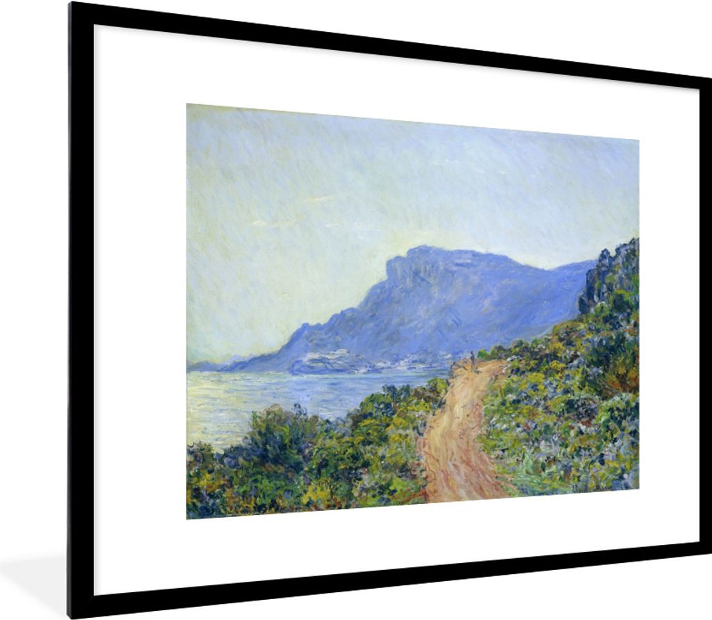 MuchoWow Gerahmtes Poster La Corniche bei Monaco - Gemälde von Claude Monet 80x60 cm - Poster mit Schwarzem Bilderrahmen Wandposter Rahmen Foto ...