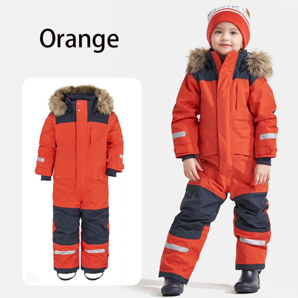 Winter Overall Skianzug für Kinder, Outdoor Wasserdicht Winddicht Schneeanzug für Jungen und Mädchen, Farbe: Orange, Größe: 130cm