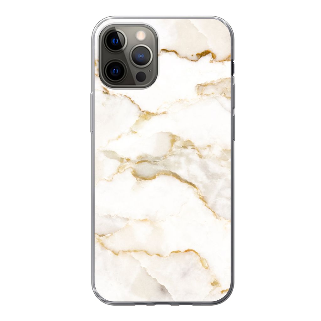 MuchoWow Handyhülle Schutzhülle Hülle für iPhone 12 Pro Marmor - Limette - Gold - Luxus - Marmoroptik - Weiß Silikon Softcase Handy Hülle -...
