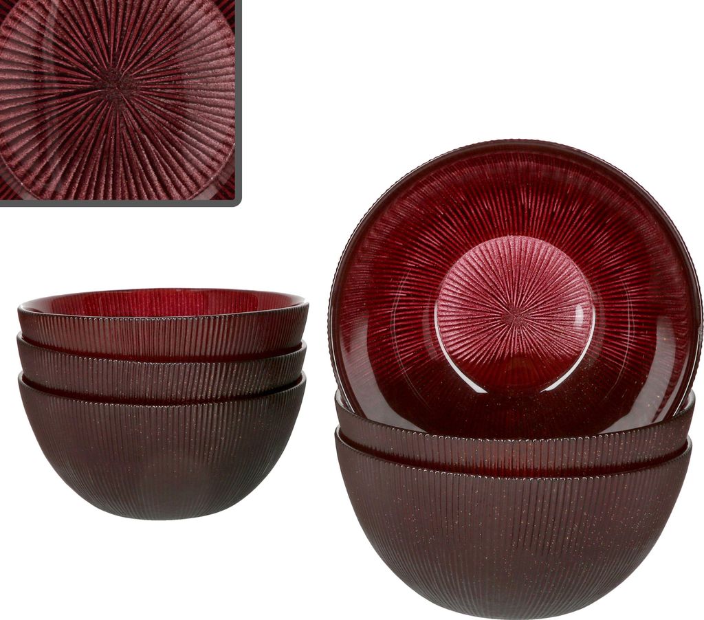 6x Suez Müslischale 420ml Glas Rot Glitzer Bowl Dessert Weihnachten