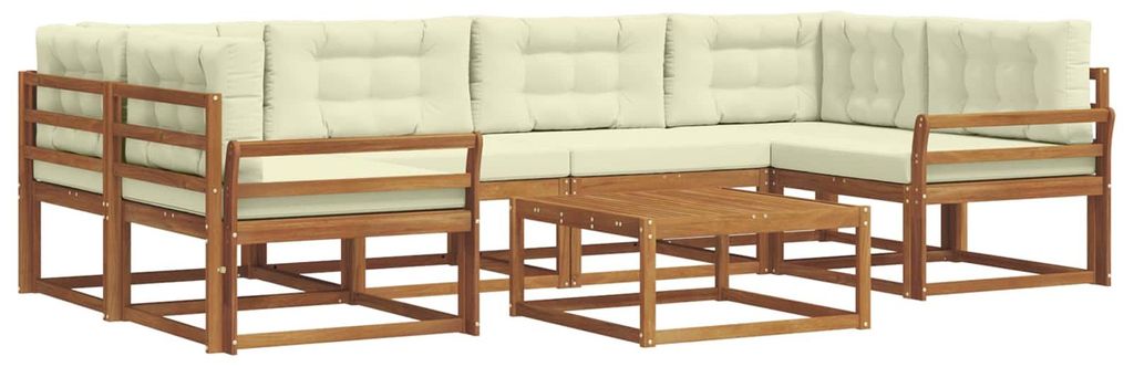 vidaXL Outdoor-Sofagarnitur mit Kissen 7 pcs Natur und Creme