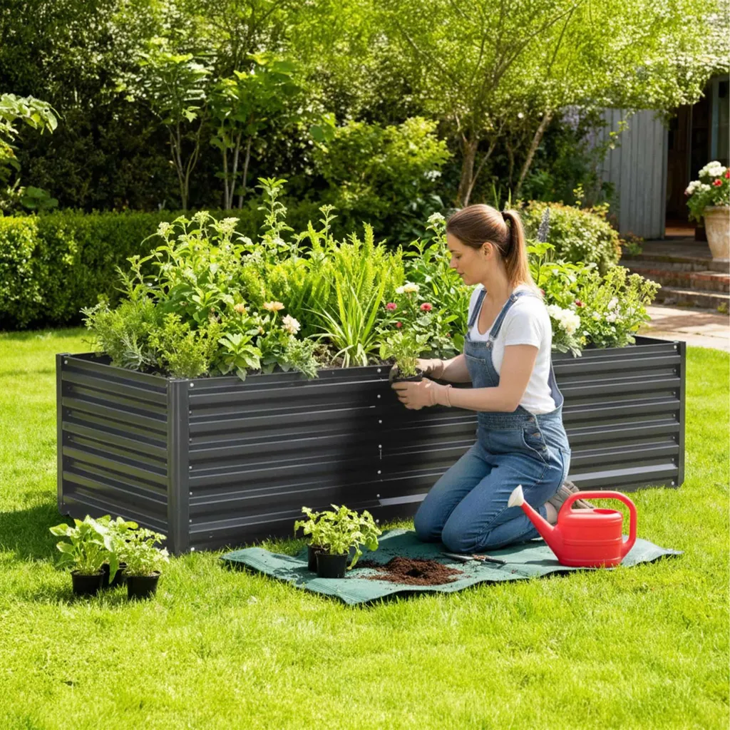 Bac à fleurs surélevé pour potager de balcon en tôle galvanisée