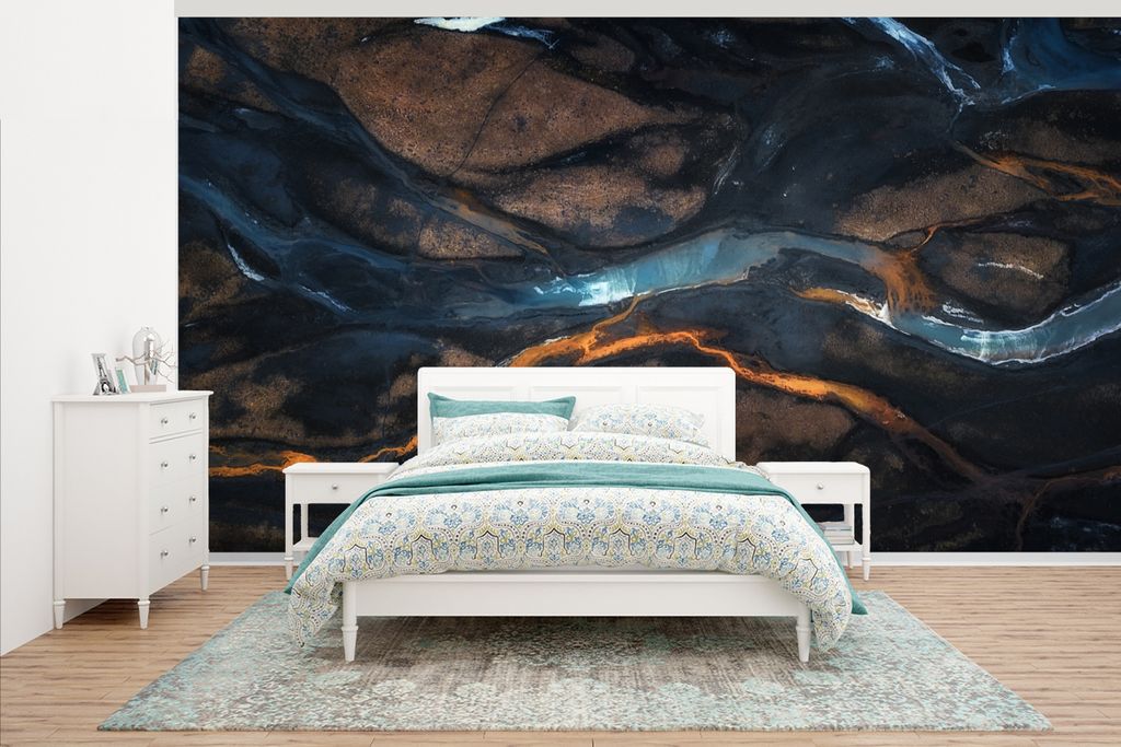 MuchoWow Fototapete für Wohnzimmer oder Schlafzimmer Wandtapete Vinyl Motivtapete Luftaufnahme des blauen Wassers eines Flusses - 395x220 cm - T...