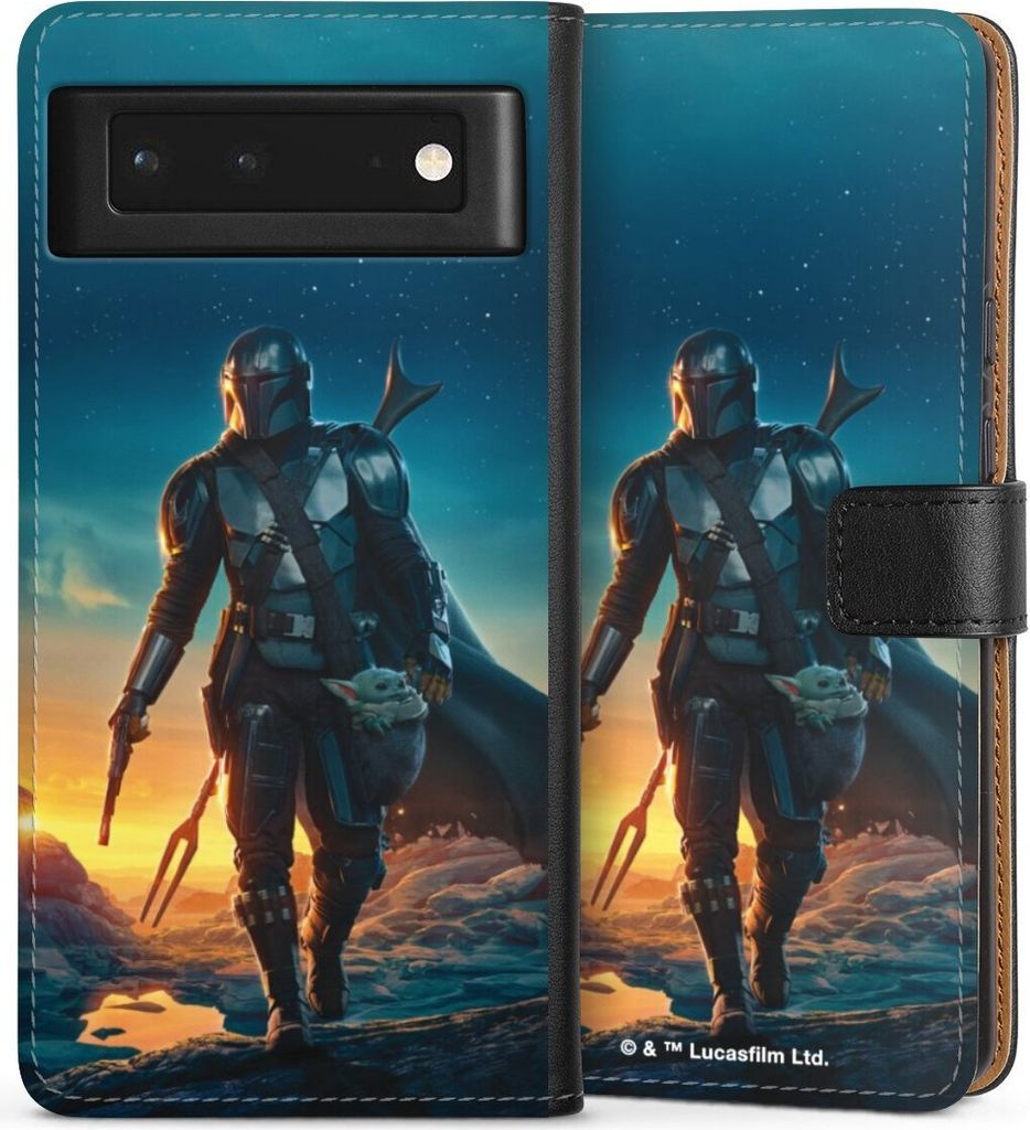 DeinDesign Klapphülle für Google Pixel 6 Handytasche Lederhülle Tasche Sonnenuntergang Star Wars The Mandalorian