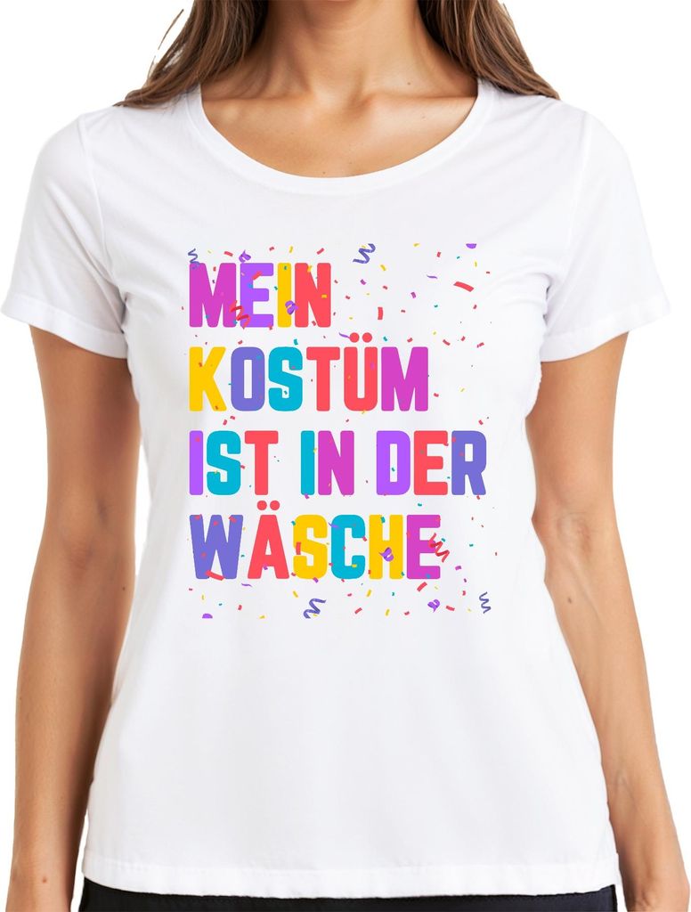 Karneval Fasching Kostüm in der Wäsche Lustig Geschenk Konfetti Damen T-Shirt, Weiß, M