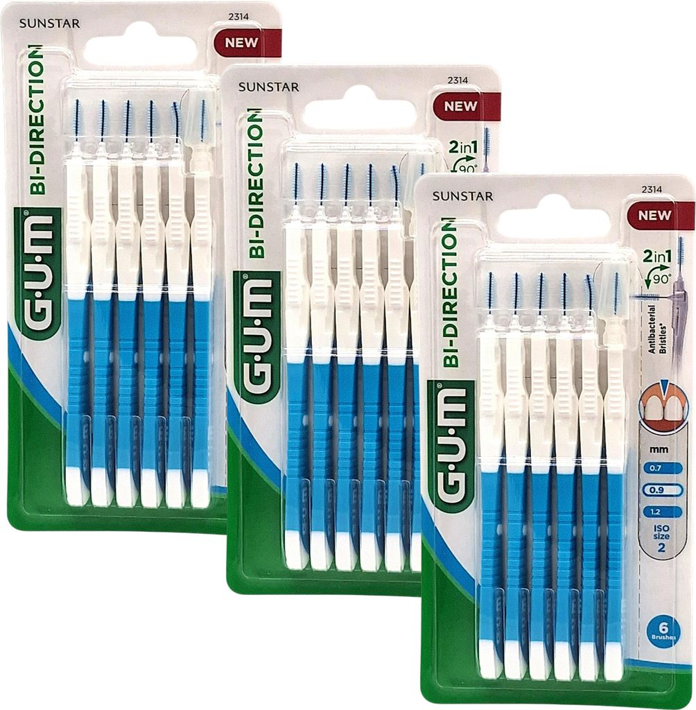 3x GUM Bi-Direction Regular - Interdentalbürsten blau 0,9 mm - 3x 6 Stück
