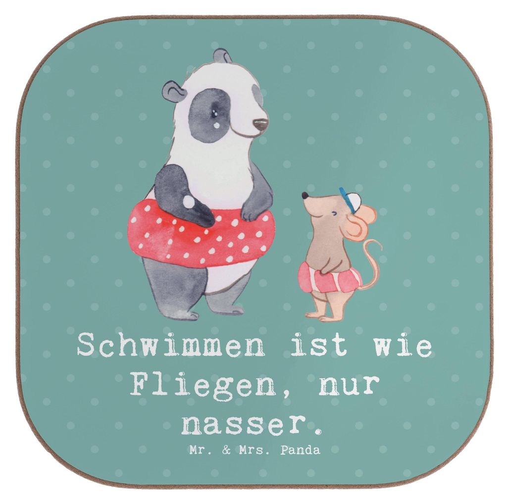 Mr. & Mrs. Panda Untersetzer Glas Schwimmen wie Fliegen - Meeresbrise - Geschenk, Schmetterlingsschwimmen, Holzuntersetzer, Tischschoner, Sport, Co...