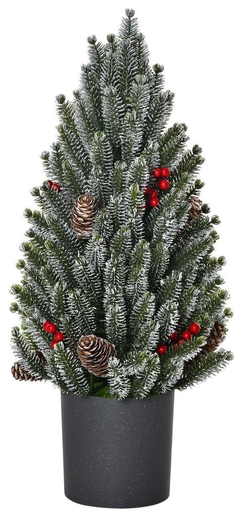 Künstlicher Weihnachtsbaum Tisch-Christbaum 170 Äste Schneebedecktes Design Mit Kunststoffsockel Beeren Tannenzapfen Pe Pvc Ø27 X 47 Cm