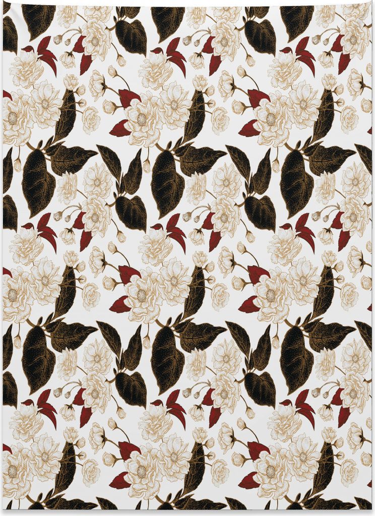 Abakuhaus Blumen Wandteppich, Chinesisches Pflaumenmuster aus Weiches Mikrofaser Stoff Kein Verblassen Klare Farben Waschbar, 110 x 150 cm, Dunkelb...