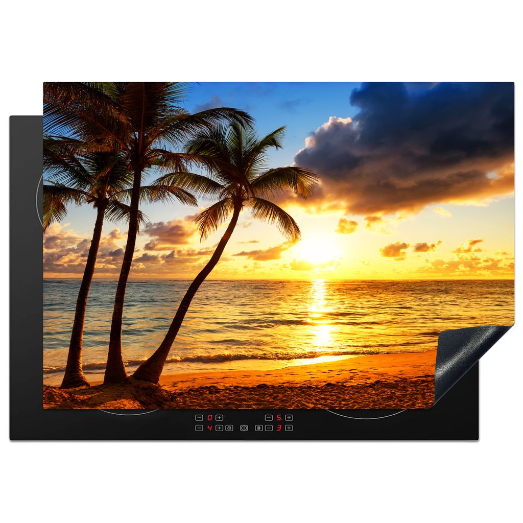 KitchenYeah Herdabdeckplatte Strand - Horizont - Sonnenuntergang - Palme - Meer , 75x52cm, Küche Deko, Glaskeramikkochfeld Herdabdeckung, Abdeck...