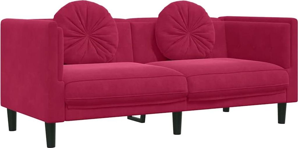 vidaXL Sofa mit Kissen 2-Sitzer Weinrot Samt