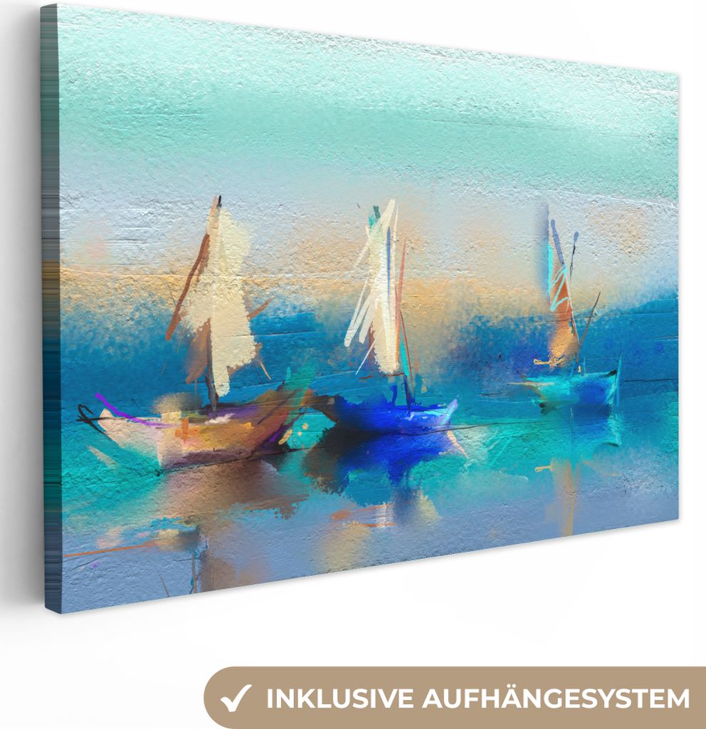 MuchoWow - Leinwandbilder - Gemälde - Ölfarbe - Boot - Abstrakt, Wandbild, Wanddeko Bilder Wohnzimmer, 60x40 cm