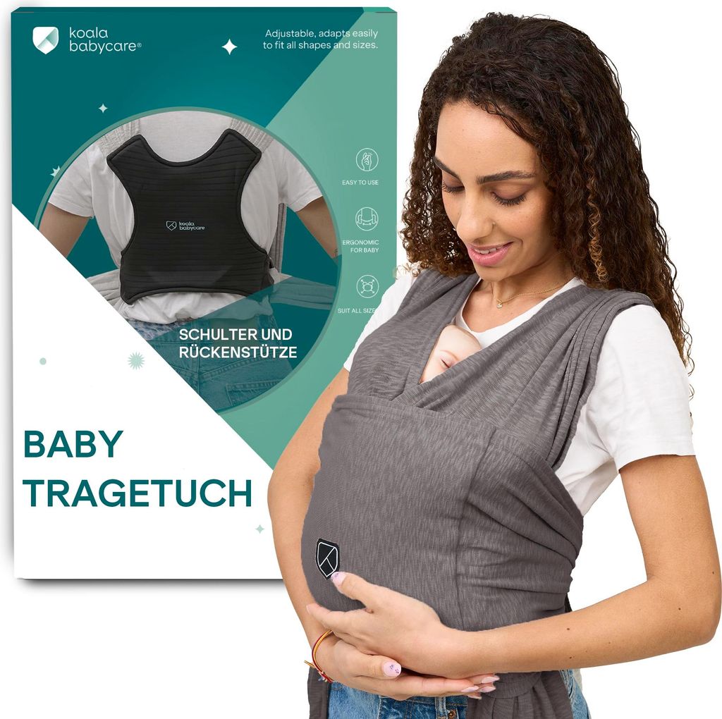 Koala Babycare Tragetuch Baby Neugeborene - Einfach Anzuziehen für Mütter und Väter - Babytrage Multi-Use Bis 9kg - Babytragetuch Anthrazitgrau