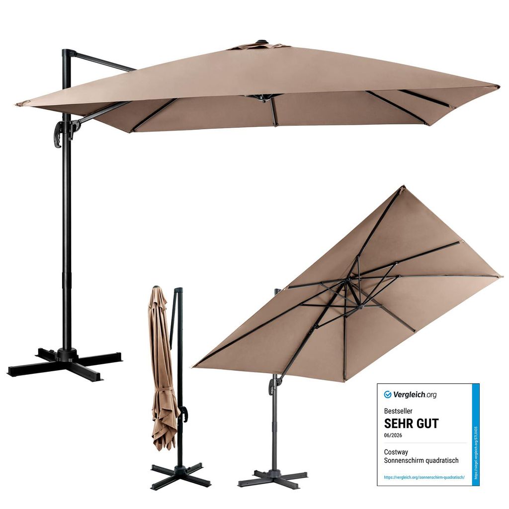Parasol COSTWAY 300 x 300 cm, parasol z korbą, parasol Zdjęcie produktu 