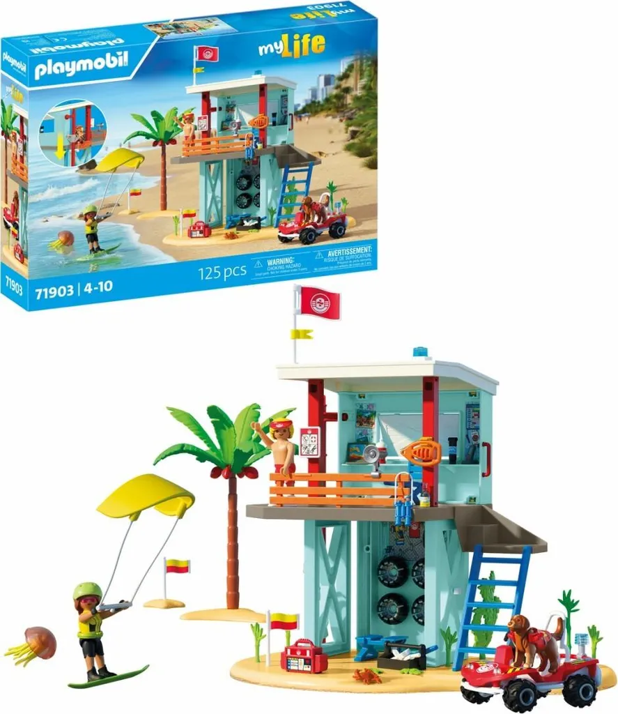 Kit PLAYMOBIL 71903 de secours à la plage : Tour de guet et Buggy d'intervention