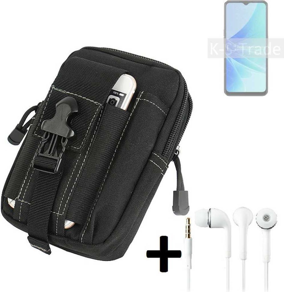 K-S-Trade Gürteltache + Kopfhörer kompatibel mit Oppo A57 Gürtel Tasche Holster Schutz Hülle Handy Hülle schwarz inkl. Extrafächer