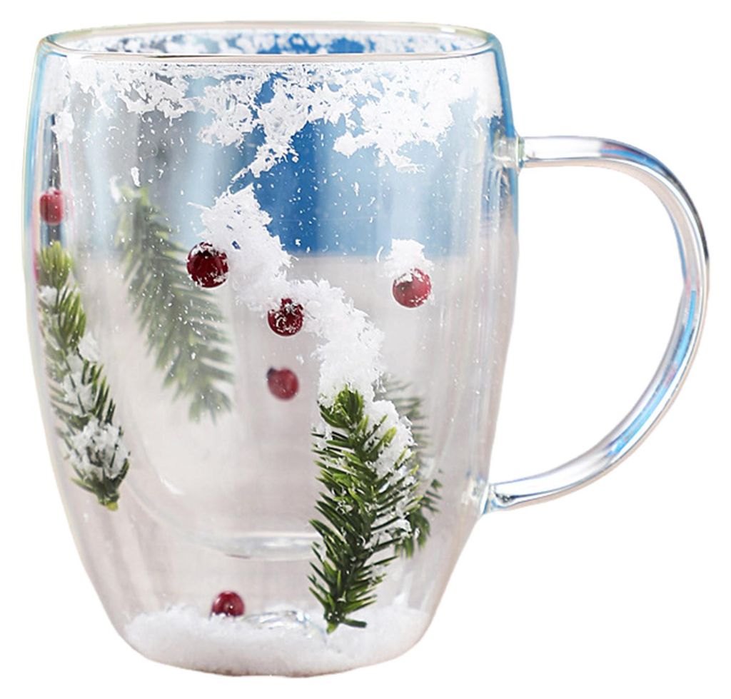 Doppelwandiger Glasbecher 350 ml, hitzebeständig, mit Blumenmuster, isoliert für heiße und kalte Getränke wie Cappuccino, Latte Macchiato, Espr...