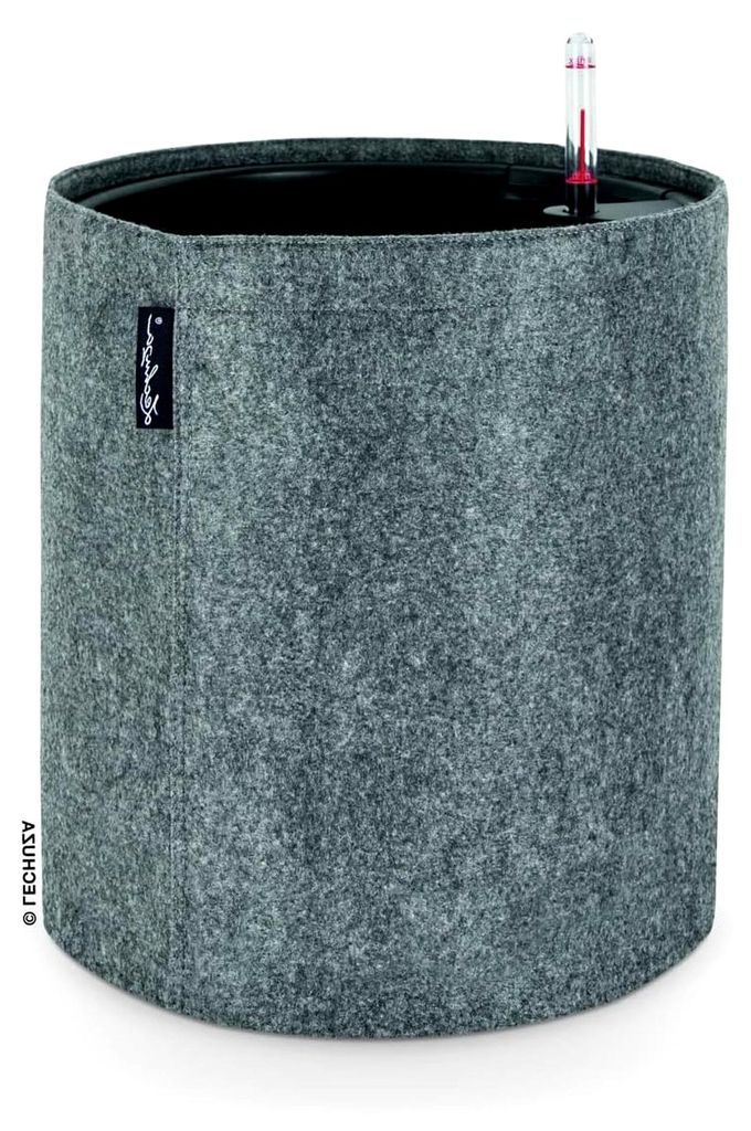 Pflanzgefäß Felt dunkelgrau Ø 32 cm H 33 cm mit Bewässerungssystem, Kork-Optik und wechselbarem Pflanzeinsatz
