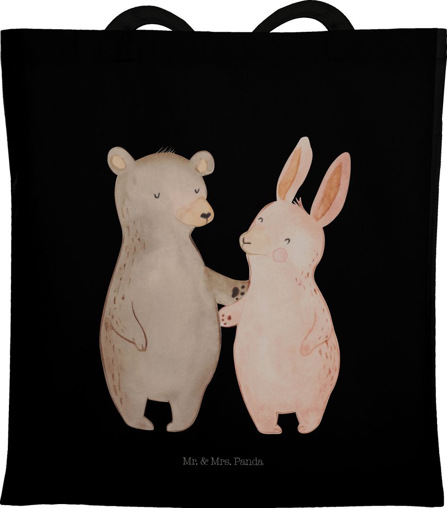Mr. & Mrs. Panda Tote Bag Bär und Hase Umarmen - Schwarz - Geschenk, Einkaufstasche, Best Friends, Tasche, Freundinnen, Beutel, BFF, Laptoptasche,...