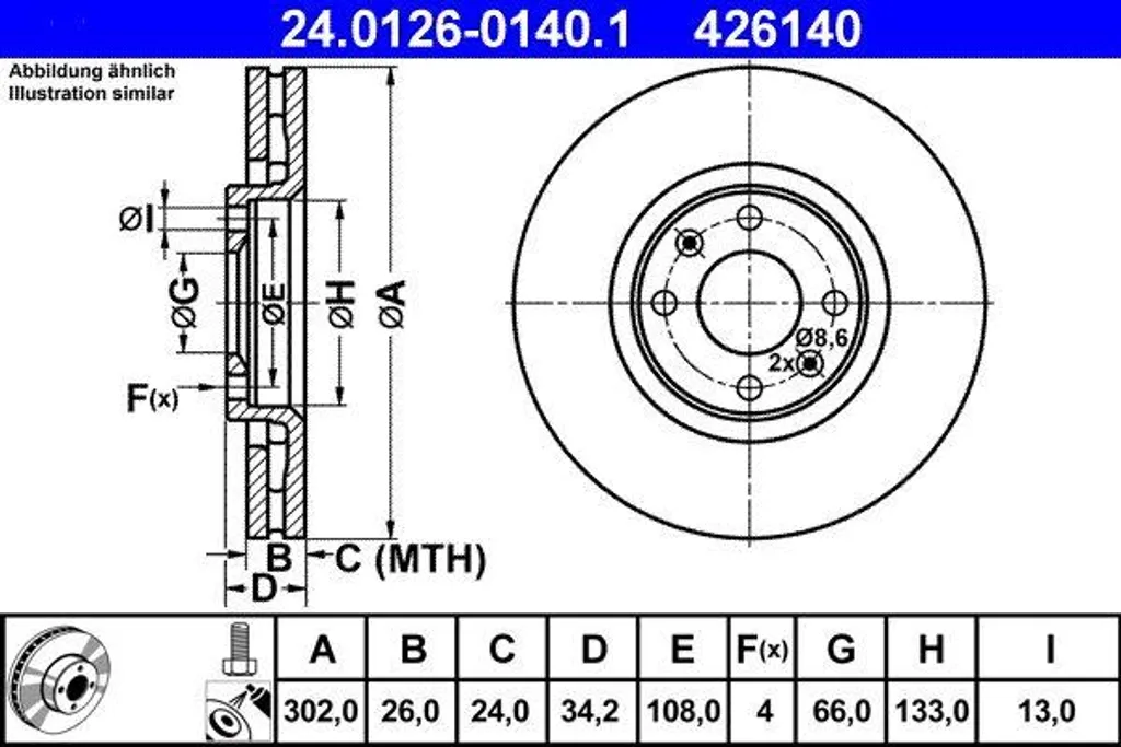 Disque de frein anti-vibration ATE 24.0126-0140.1 stop bruits au freinage